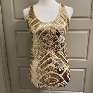 Charlotte Russe Y2K Beige Gold Sequin Chevron Tank Top